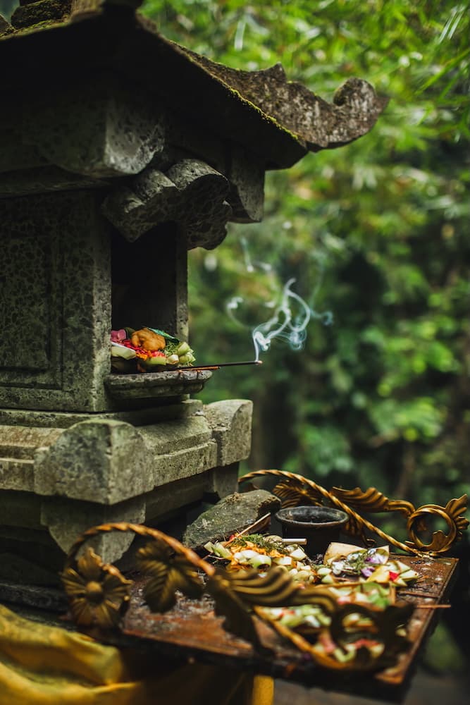 Traditional Balinese canang sari offerings